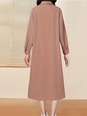 cheap Dresses-Women&#039;s Long Dress Maxi Dress Linen-Inspired Dresses Shirt Dress Casual Dress Cotton Linen Dress Stylish Casual Vacation Daily Date Regular Fit Plain Long Sleeve Lapel Pink Navy Blue Brown Summer