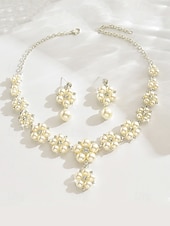 economico Collana da donna-set di gioielli da donna con perle finte e strass: elegante collana e orecchini per matrimoni, feste e occasioni speciali
