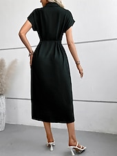 tanie Sukienki do biura-Damskie Sukienka midi Sukienka koszulowa Codzienne sukienki Sukienka kopertowa Elegancki Podstawowy Codzienny Urlop Codzienny Regularny Równina Krótki rękaw Kołnierzyk koszuli Czarny Zielony Lato