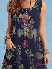 ieftine Rochii de Vacanță-Pentru femei Rochii Midi Rochie casual Elegant Stilat De Bază Vacanță Zilnic Fit regulat Floral Fără manșon Stil Nautic Galben Roșu-aprins Bleumarin Vară Primăvară