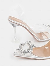 levne Noční párty-Průhledné sandály na podpatku s krystalovou výzdobou – elegantní dámské nazouvací boty – ideální pro formální příležitosti i noční zábavu