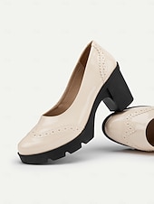 preiswerte Plateau-Pumps-Damenpumps aus Lackleder mit Plateau und dickem Absatz und Brogue-Details, elegante Schuhe im Vintage-Stil fürs Büro, Partys und formelle Anlässe