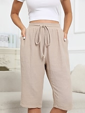 billiga Shorts i bomullslinne-Dam Shorts i bomullslinne Shorts Lättvikt Ledigt Knelängd Mellanhög midja Slät Ficka Snörning Mateial som andas Bekväm Oelastisk Ledigt / vardag Helgen Marin Svart Vit Kaki Sommar Vår Normal