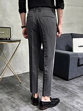 cheap Slim-Men&#039;s Dress Pants Trousers Chinos Buttons Pocket Solid Color Comfort Ankle-Length Formal Party Work Fashion Classic Style Black Khaki Micro-elastic