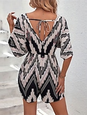 abordables grenouillère-Femme Normal Combishort Actif Géométrique Manche Courte Col V Taille haute Imprimer Vacances du quotidien Standard Noir Eté