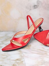 お買い得  ドレスサンダル-クロスストラップデザインとオープントゥのレディースレッドキトンヒールサンダル - 仕事や毎日のお出かけに最適なスタイリッシュな夏用シューズ