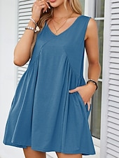 ieftine Rochii de soare-Pentru femei Rochie Mini Rochie casual Rochie Tip Maieu Stilat De Bază Casual Vacanță Zilnic Fit regulat Simplu Fără manșon În V Negru Albastru piscină Vară Primăvară