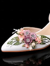 ieftine Semi-formal-Set de pantofi albi cu toc pisicuță cu ornamente florale de epocă și set clutch asortat pentru femei - ideal pentru nunți și ocazii formale