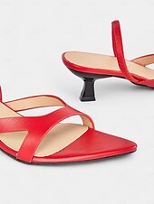 お買い得  ドレスサンダル-クロスストラップデザインとオープントゥのレディースレッドキトンヒールサンダル - 仕事や毎日のお出かけに最適なスタイリッシュな夏用シューズ