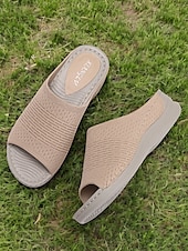 baratos Sandálias Confortáveis-sandálias femininas slip-on com cabedal em malha trançada, design aberto e sola acolchoada para uso casual no verão e conforto diário