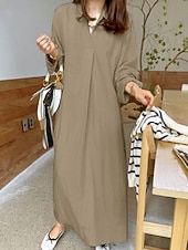 cheap Dresses-Women's Long Dress Maxi Dress Linen-feel Dresses Faux Cotton Linen Shift Dress Shirt Dress Stylish Casual Daily Vacation Date Regular Fit Plain Long Sleeve Lapel Black Wine Khaki Army Green Summer