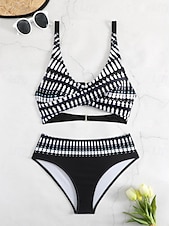 preiswerte Bikini-Sets-Damen Badeanzug Bikinis 2 Stück Cheeky-Bikinihose Bademode Rückenfrei Schlank Urlaub Strandbekleidung Farbblock V Ausschnitt Ärmellos Badeanzüge