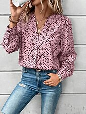 abordables Hauts de Travail pour Femmes-Femme Chemise Chemisier Léopard mode Décontractées manche longue Col cranté Hauts réguliers du quotidien Imprimer Blanche Rose Claire Eté Printemps