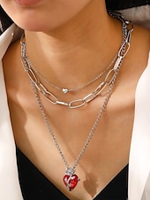 preiswerte Halskette für Damen-Damenhalskette mit rotem Herzanhänger und schwarzem Rosendesign – romantischer Gothic-Schmuck für den Valentinstag, Partys und besondere Anlässe