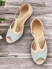 cheap 1930s-Women&#039;s Vintage Colorblock T-Strap Peep-Toe Heels – Elegant Mid Heel Sandals with Buckle Closure for Office, Casual &amp; Formal Occasions