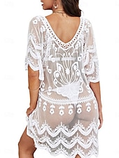 abordables Robes de plage-Robe de plage en maillot de bain pour femmes couverture maillot de bain dentelle vêtements de vacances couleur unie col rond manches courtes