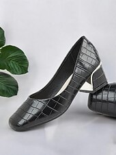 billiga Block Heels-Dam Klackar Kontor Arbete Bastant klack Fyrkantig tå Affär Minimalism Mikrobiellt läder Lack Loafers Svart