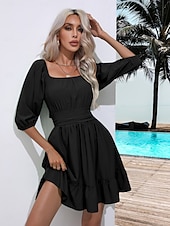 levne Květinové šaty-Valentýn Dámské Běžný Mini šaty Boho Chic šaty Áčkové šaty Čechy stylové Klasické Lucerna rukáv Dovolená Párty Denní Tvarovaný potah Bez vzoru Bez rukávů Hranatý Černá Bílá Světlá růžová Rubínov