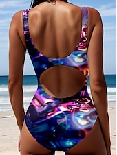 abordables Maillots de bain une pièce-Maillots de bain pour femmes Maillot de bain une pièce Vacances Plage Été Ombre Tie Dye Sans manches