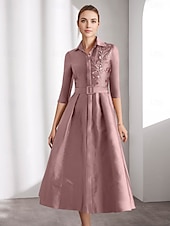 preiswerte Cocktailkleider-A-Linie Cocktailkleider Elegantes Kleid Festlich Knöchellang 3/4 Länge Ärmel Hemdkragen Gürtel  Schärpe Satin mit Glitzerperlen Derbykleider 2025