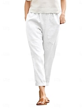 economico Pantaloni in lino e cotone semplici-Per donna Pantaloni in cotone e lino Chinos Moda Streetwear Lunghezza intera Vita Alta Semplice Tasca Fascia Elastica Comodo Morbido Confortevole Micro-elastico All&#039;aperto Streetwear Bianco Rosso