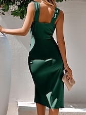levne Bodycon Club Dresses-Dámské Midi šaty Šaty na párty Formální šaty Zavazovací šaty Elegantní Formální Párty Svatební host Zásnuby Běžný Bez vzoru Bez rukávů Do V Černá Tmavě zelená Světle modrá Léto Jaro Podzim