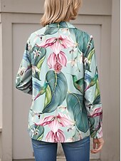 economico Top da Vacanza per Donne-Per donna Camicia Floreale Casual Manica Lunga Colletto a Camicia Top Regolari Lavoro Quotidiano Bottoni Stampato Verde Primavera Autunno Inverno