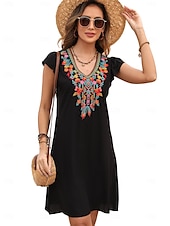 economico Abiti boho-San Valentino Per donna Normale Mini abito Abiti Boho Chic Abito linea A Abito boho Boemia Moda Classico Ad aletta Freddezza Da mare Feste Giornaliero Adattabile Fantasia geometrica Liscio Senza