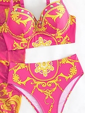 voordelige 3-delige bikiniset-Dames Zwemkleding Bikini 2 stuks Rok Zwempak Blote rug Slank Vakantie Strand Kleding Bloemig Halternek Mouwloos Badpakken