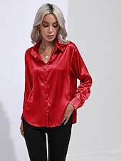 cheap Work Tops-Women&#039;s Shirt Boho Shirt Dressy Tops Plain Casual Boho Long Sleeve Bishop Sleeve Shirt Collar Regular Tops Party Evening Wear Daily Evening Party Glitter Silver Black Yellow Red Royal Blue Summer