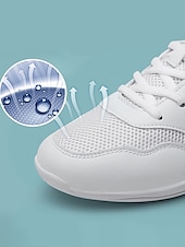 billige Sneakers til kvinner-kvinners hvite netting-snøresko – lette og komfortable dansesko