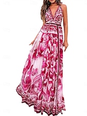 abordables Vestidos de vacaciones-Mujer Vestido Midi Vestido de Columpio Elegante Casual Vacaciones Fiesta Diario Ajuste regular Floral Manga Corta Escote en Pico Rosa Verano