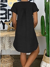 abordables concevoir des robes en coton et lin-Femmes Mini Robe Robes en coton et lin Robe Décontractée Basique Occasionnel Vacances Quotidien Coupe régulière Uni Manche Courte Encolure en V Noir Blanche Jaune Vert Véronèse Été