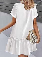 abordables Robes-Femmes Mini Robe Robes en coton et lin Élégant Basique Occasionnel Quotidien Coupe régulière Uni Manche Courte Col en V Blanche Jaune Été