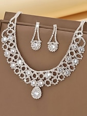 economico Collana da donna-set di collana e orecchini in cristallo dorato da donna – eleganti gioielli con strass per matrimoni, feste e occasioni speciali