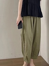 baratos Calça de linho de algodão simples-Mulheres Shorts de algodão e linho Calças inspiradas em linho Calças de linho de algodão Vintage Moda Roupa de rua Mimolet Cintura Média Tecido Bolsos Cintura elástica Confortável Macio Micro-Elástica