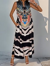 olcso Bohém ruhák-Női Maxiruha hétköznapi ruha Boho elegáns ruhák Ujjatlan ruha Boho ruha Csehország Alkalmi Boho Vakáció Napi Tengerpart Laza öltözet Virágos Ujjatlan Vágott nyak Fekete Nyár
