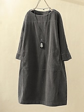 olcso design pamut és len ruhák-Női Extra méret Mini ruha Vászon ihletésű ruhák hétköznapi ruha Alkalmi Napi Előírásos öltözék Háromnegyedes Terített nyak Fekete Rozsdás vörös Rubin Medence Tavasz Ősz