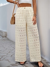 economico gamba larga e vita alta-Per donna Sfacciato Di tendenza Streetwear Moda Lunghezza intera Vita alta Liscio Pizzo Lavorato a maglia comodo Morbido Comodo Media elasticità Esterno Da mare Feste Tessuto almond Estate Primavera