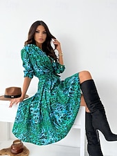 preiswerte Ausgefallene Kleider-Damen Midikleid Casual kleid Schaukelkleid A Linie Kleid Boho-Kleid Brautkleider schlicht Täglich Regular Fit Blumen Langarm V Ausschnitt Schwarz Gelb Rote Purpur Frühling Herbst