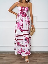 economico Abiti eleganti floreali-Per donna Vestito maxi Abito casual Abiti Boho Chic Boemia stile sveglio Moda Da mare Giornaliero Spiaggia Morbido Floreale Fantasia geometrica Senza maniche Con bretelline Blu Fucsia Estate
