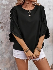 ieftine Bluze simple-Pentru femei Bluză Culoare solidă Elegant Zilnic Stilat Lungime Manșon 3/4 Stil Nautic Topuri obișnuite Zilnic Muncă Concediu Negru Roșu-aprins Trifoi Kaki Vară Primăvară Toamnă