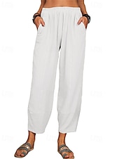 cheap Plain Cotton Linen Pant-Women&#039;s Cotton Linen Pants Pants Trousers Lightweight Casual Ankle-Length High Rise Plain Pocket Breathability Comfortable Inelastic Casual Daily Weekend Wine Navy Black White Summer Spring Regular