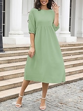 cheap White Casual Dresses-Women&#039;s Midi Dress Casual Dress A Line Dress Stylish Basic Casual Vacation Daily Regular Fit Plain 3/4 Length Sleeve Crew Neck White Green Summer Spring
