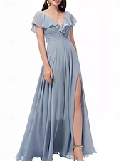 abordables Robes de demoiselle d&#039;honneur-Ligne A Robe de Demoiselle d&#039;Honneur  Col carré Sans manches Élégant Longueur au sol Nylon avec Devant Fendu 2022