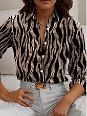 cheap Women&#039;s Art&amp;Design Tops-Women&#039;s Shirt Animal Geometric Casual Long Sleeve Shirt Collar Regular Tops Work Daily Buttons Print Black Spring Fall Winter