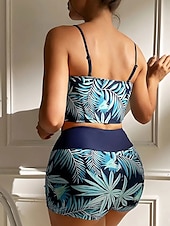 billiga Tankinis-Dam Badkläder Bikini 2 st Pojkeben Baddräkt Öppen rygg Smal Semester Standkläder Grafisk U-hals Ärmlös Baddräkter