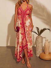 economico Abiti da vacanza-Per donna Vestito maxi Abito casual Vestito svasato Abito linea A Abito sottoveste Moda Informale Da mare Giornaliero Standard Motivo cashemire Color Block Senza maniche Con bretelline Rosso Verde