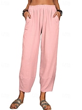 cheap Plain Cotton Linen Pant-Women&#039;s Cotton Linen Pants Pants Trousers Lightweight Casual Ankle-Length High Rise Plain Pocket Breathability Comfortable Inelastic Casual Daily Weekend Wine Navy Black White Summer Spring Regular