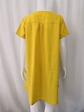 abordables robes imprimées en coton et lin-Femmes Mini Robe Robes en coton et lin Robe Décontractée Élégant Basique Occasionnel Vacances Travail Quotidien Coupe régulière Uni Manche Courte Col en V Blanche Jaune Bleu Vert Été Printemps
